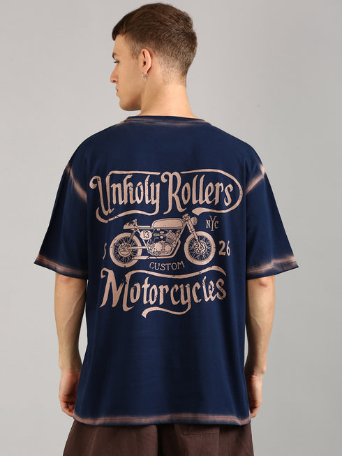 Navy Blue Oversized Spray Printed T-shirt